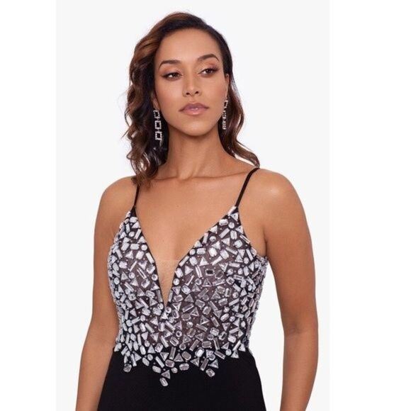 Xscape Formal Maxi Gown Size 0 "Rose" Broken Glass NWT - Picture 3 of 12